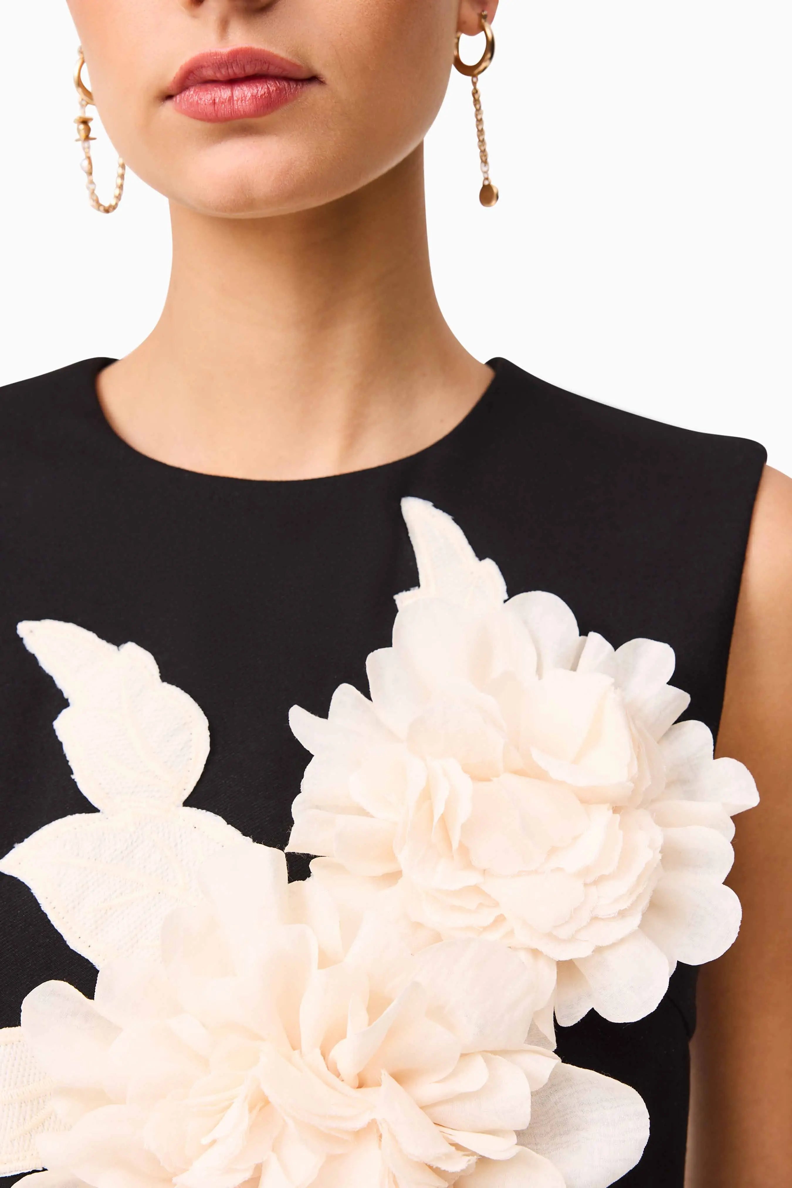 3D Flower Embellished Mini Dress in Black