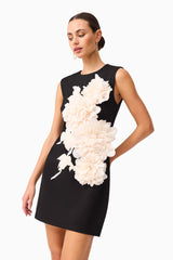 3D Flower Embellished Mini Dress in Black