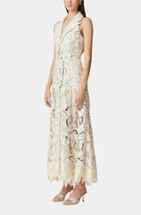 Sleeveless Hollow Lace Maxi Dress in Beige