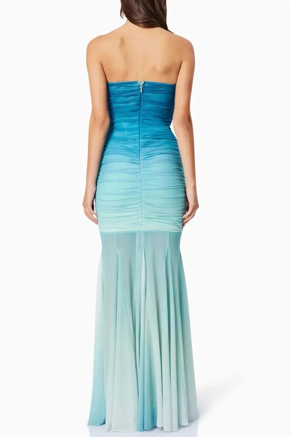 Gradient Mesh Splicing Bodycon Maxi Dress In Blue