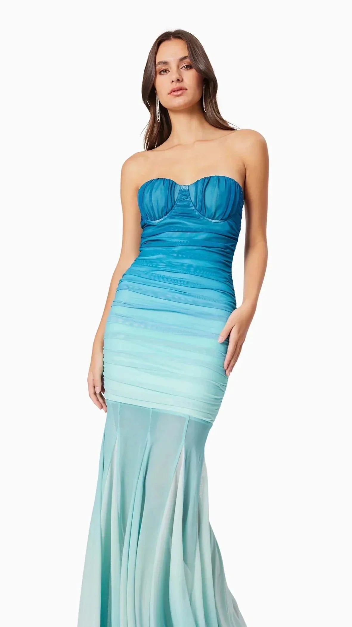 Gradient Mesh Splicing Bodycon Maxi Dress In Blue