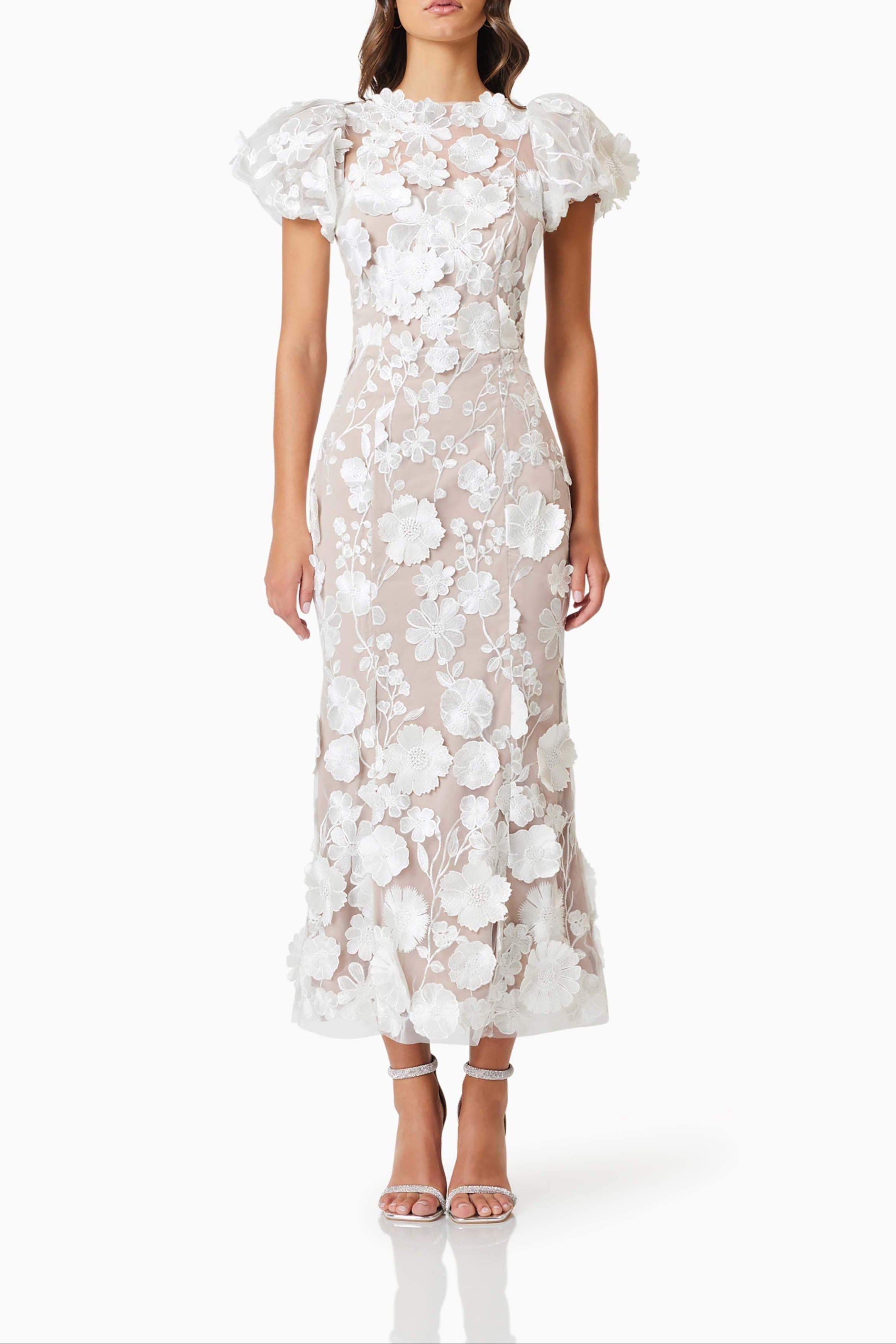 3D Lace Maxi Dress In White