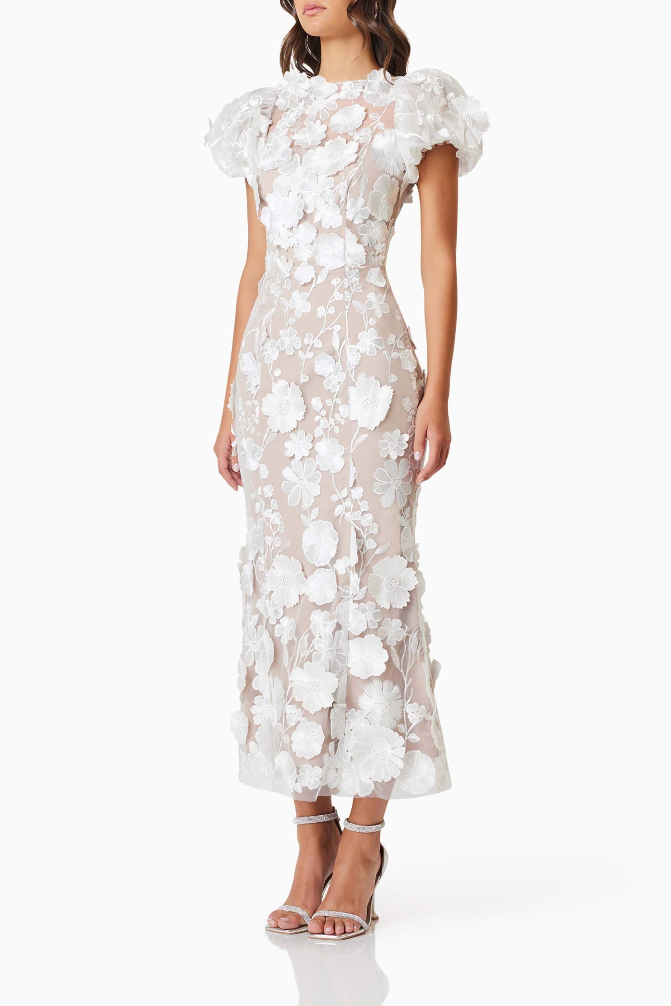 3D Lace Maxi Dress In White