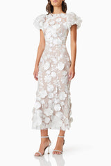 3D Lace Maxi Dress In White