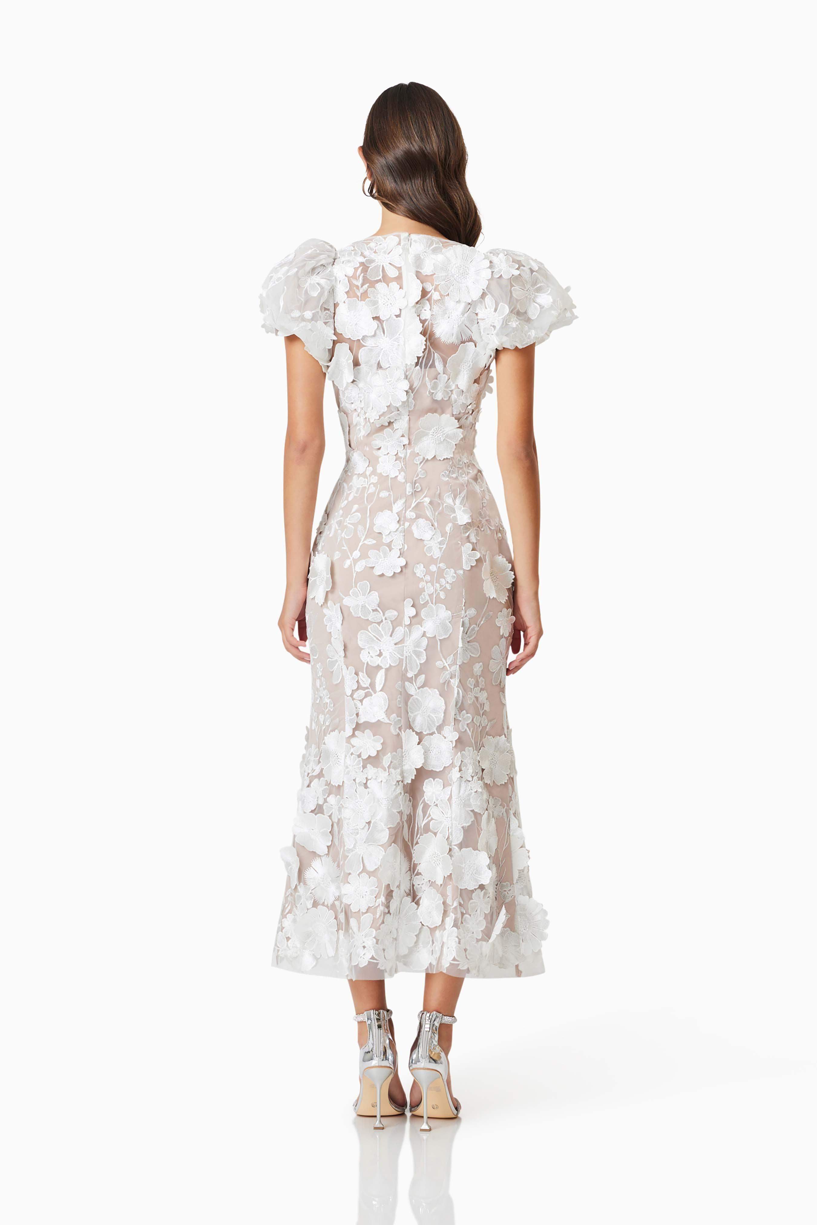 3D Lace Maxi Dress In White