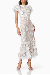 3D Lace Maxi Dress In White