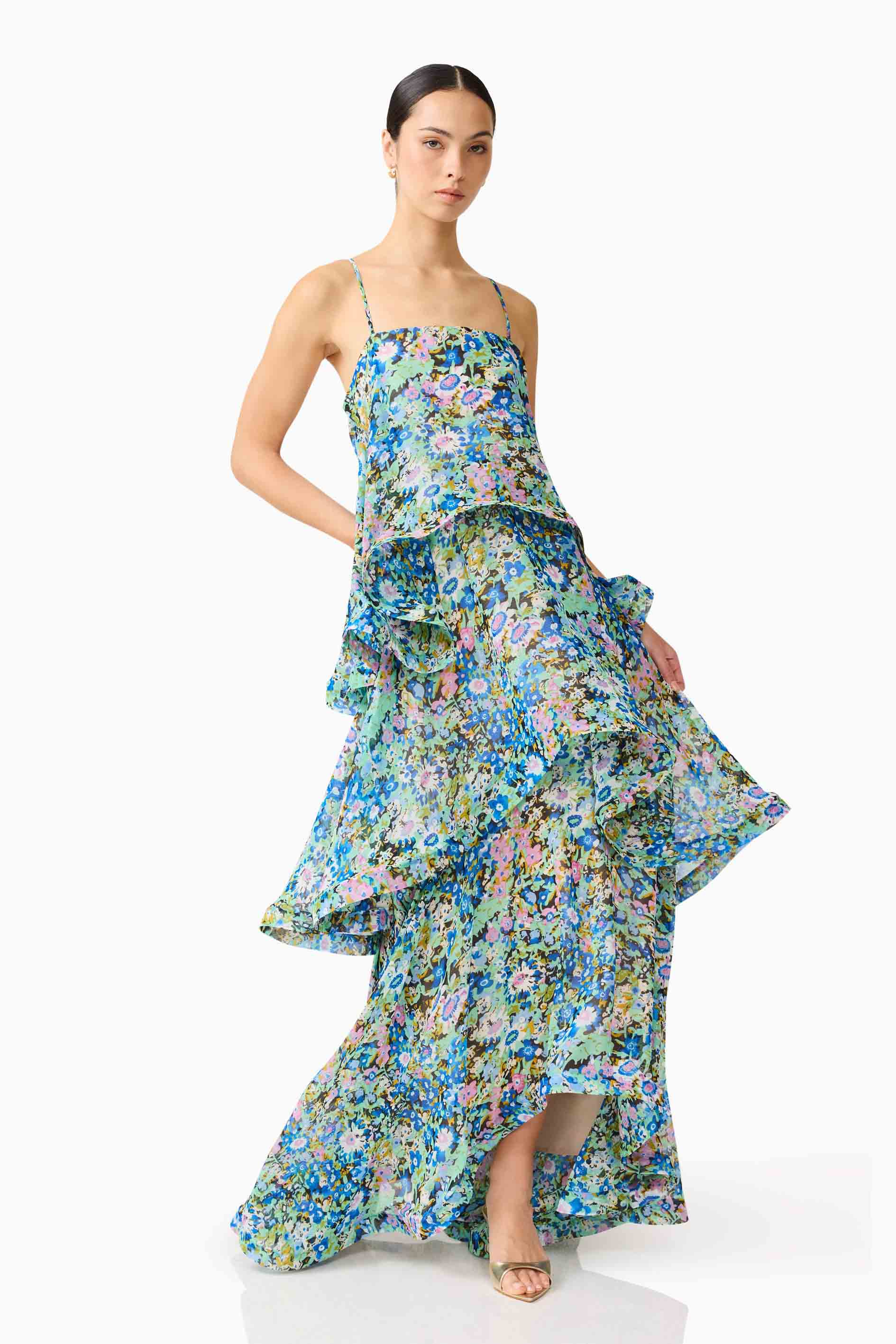 Maxi Dress In Green Floral