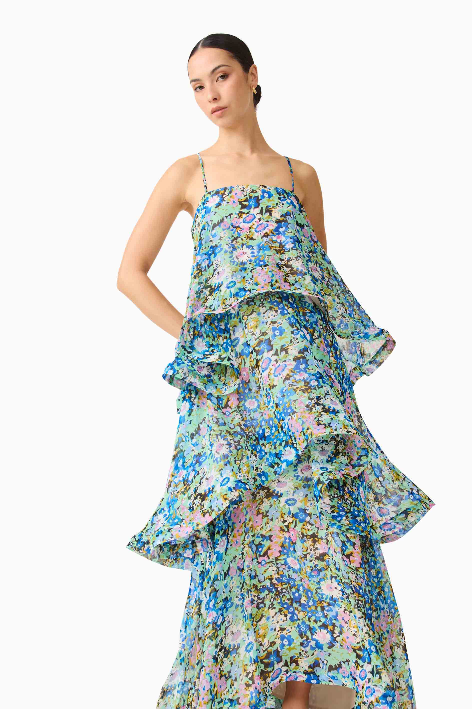 Maxi Dress In Green Floral