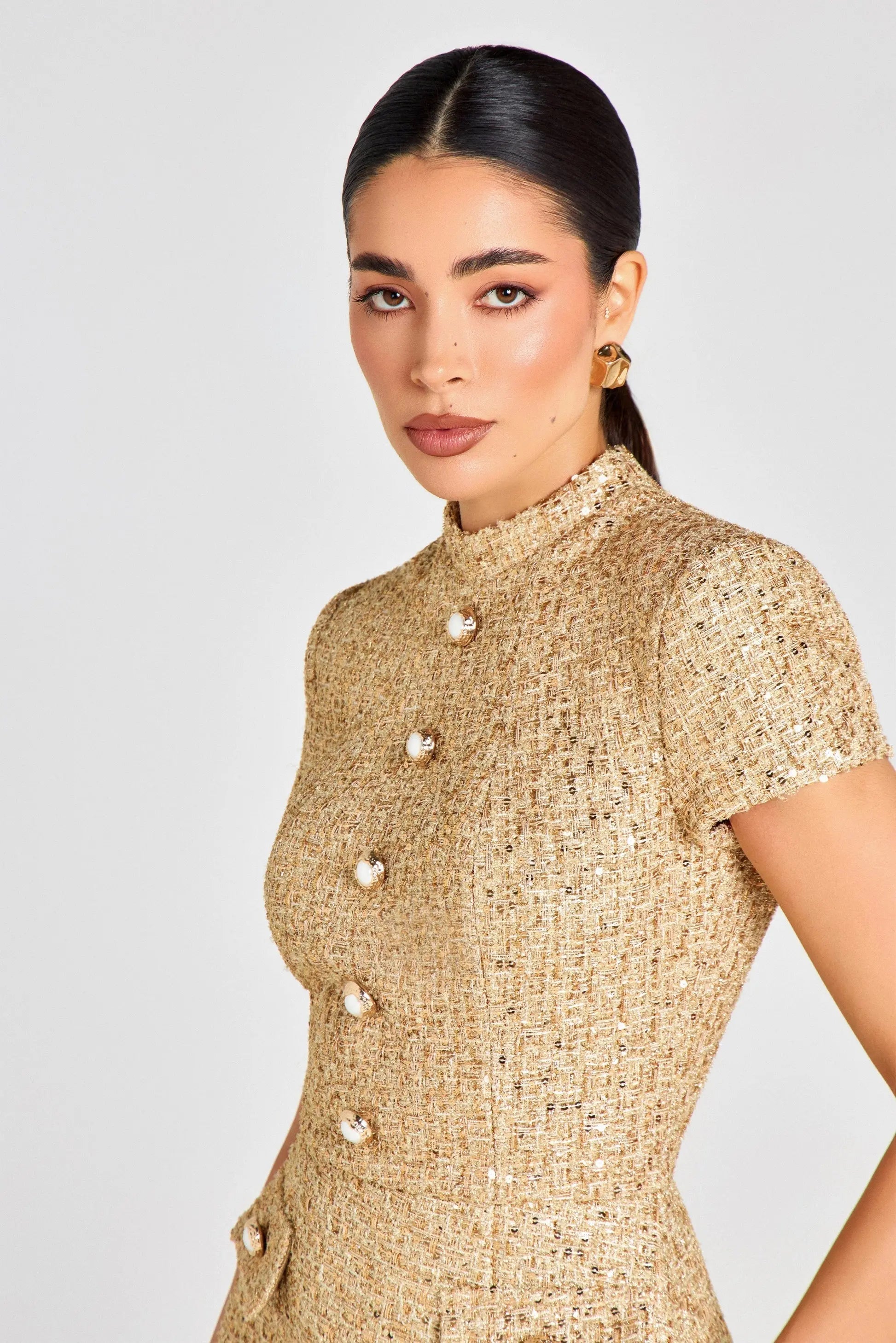 Embellished Mini Dress in Gold