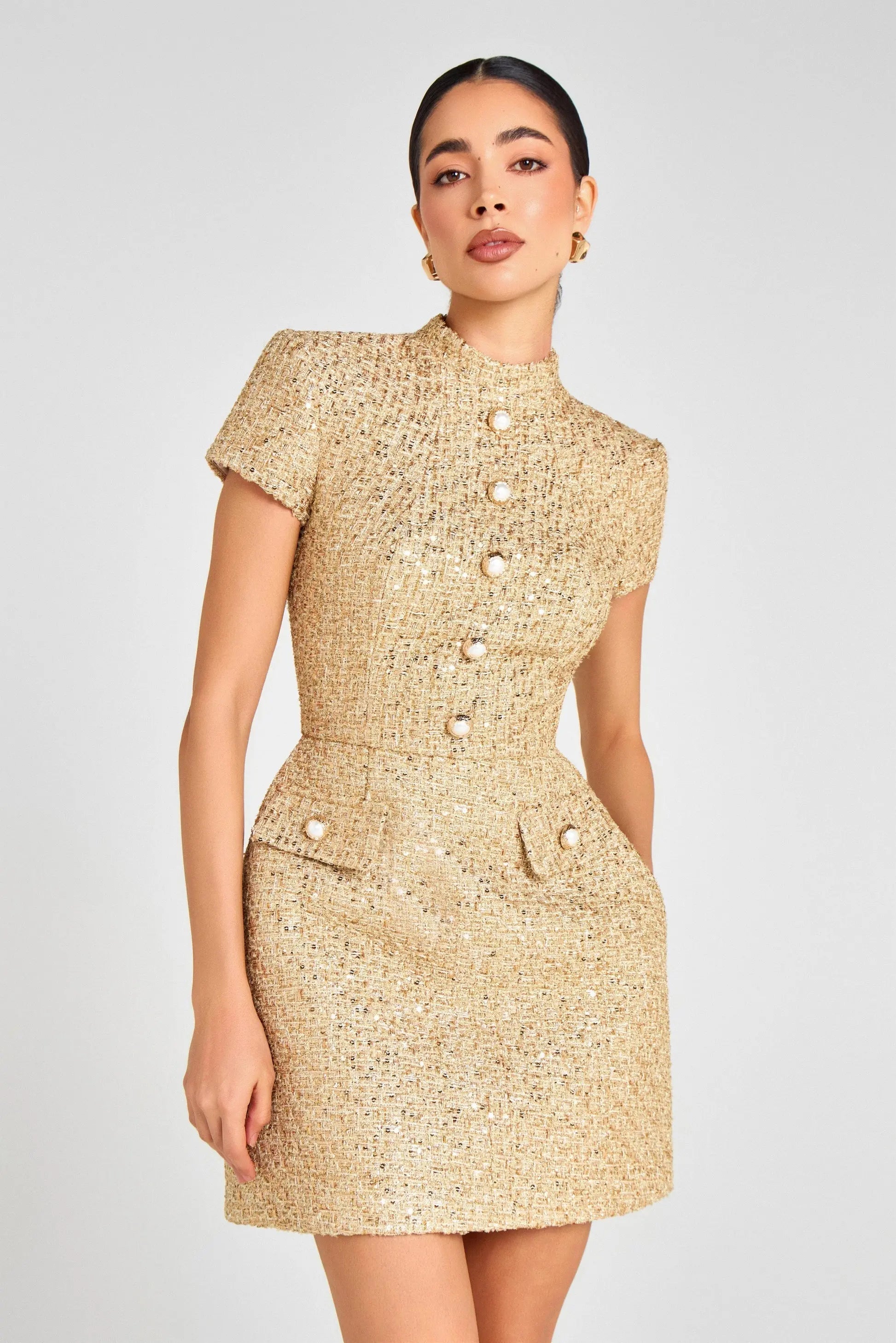Embellished Mini Dress in Gold