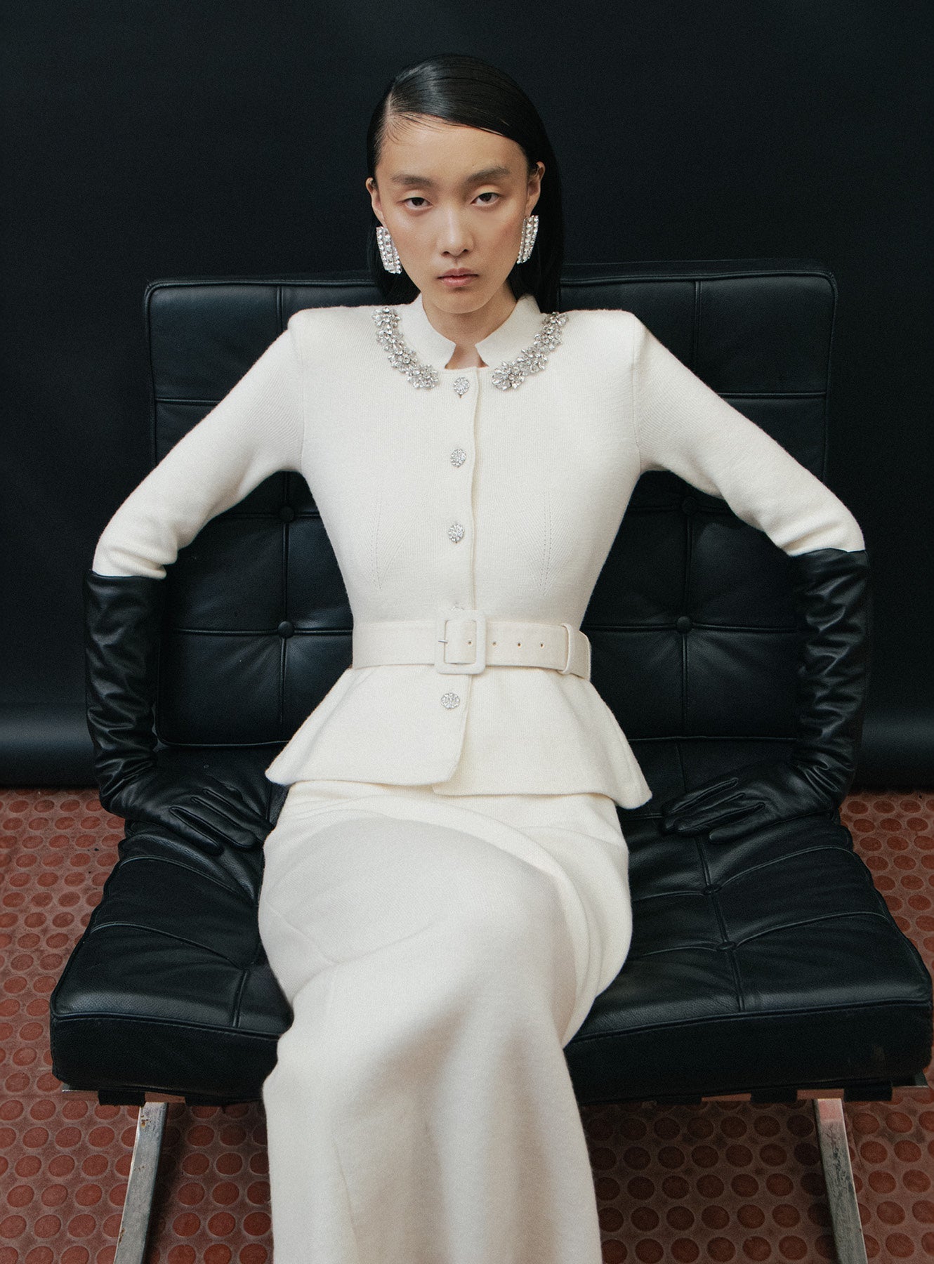 Cream Wool Peplum Knit Midi Dress