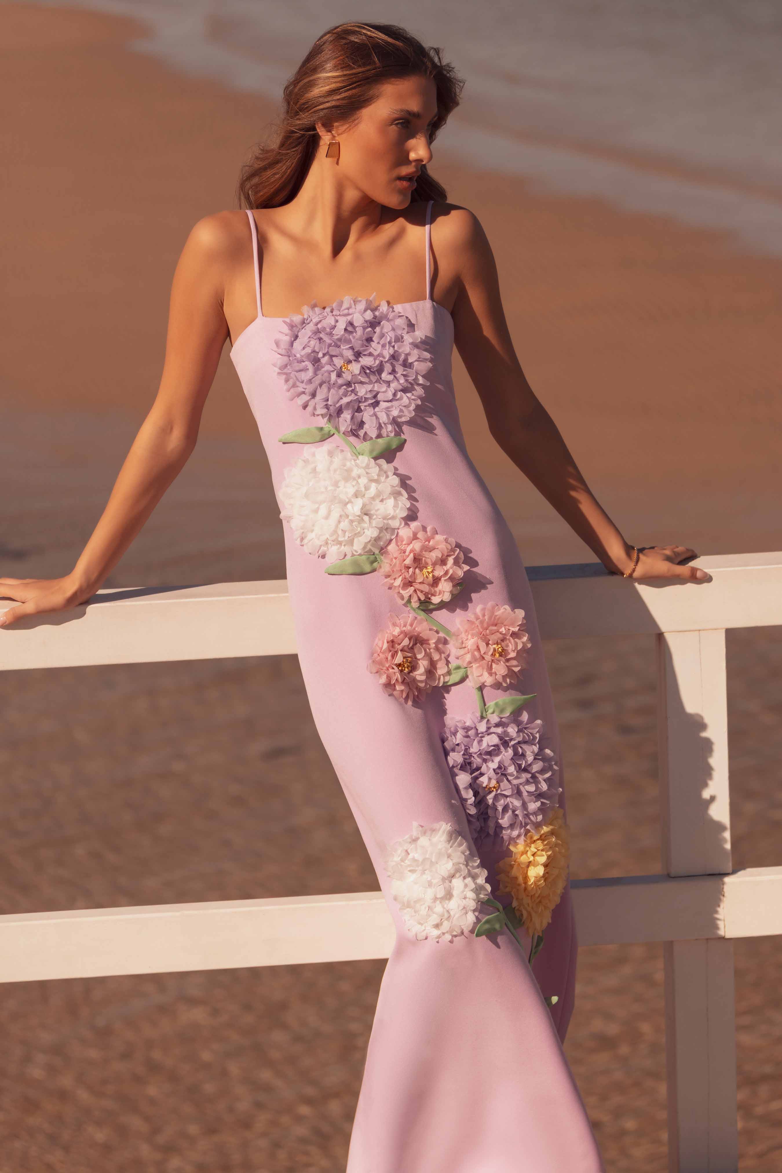 Embroidered Maxi Dress in Purple