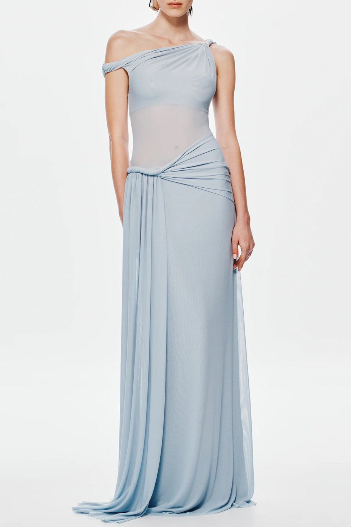 Off Shoulder Twist Maxi Dress - Blue