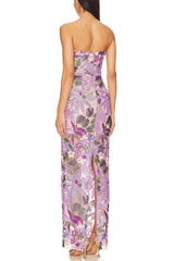 Floral Sequin Embroidered Maxi Dress - Purple