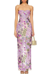 Floral Sequin Embroidered Maxi Dress - Purple