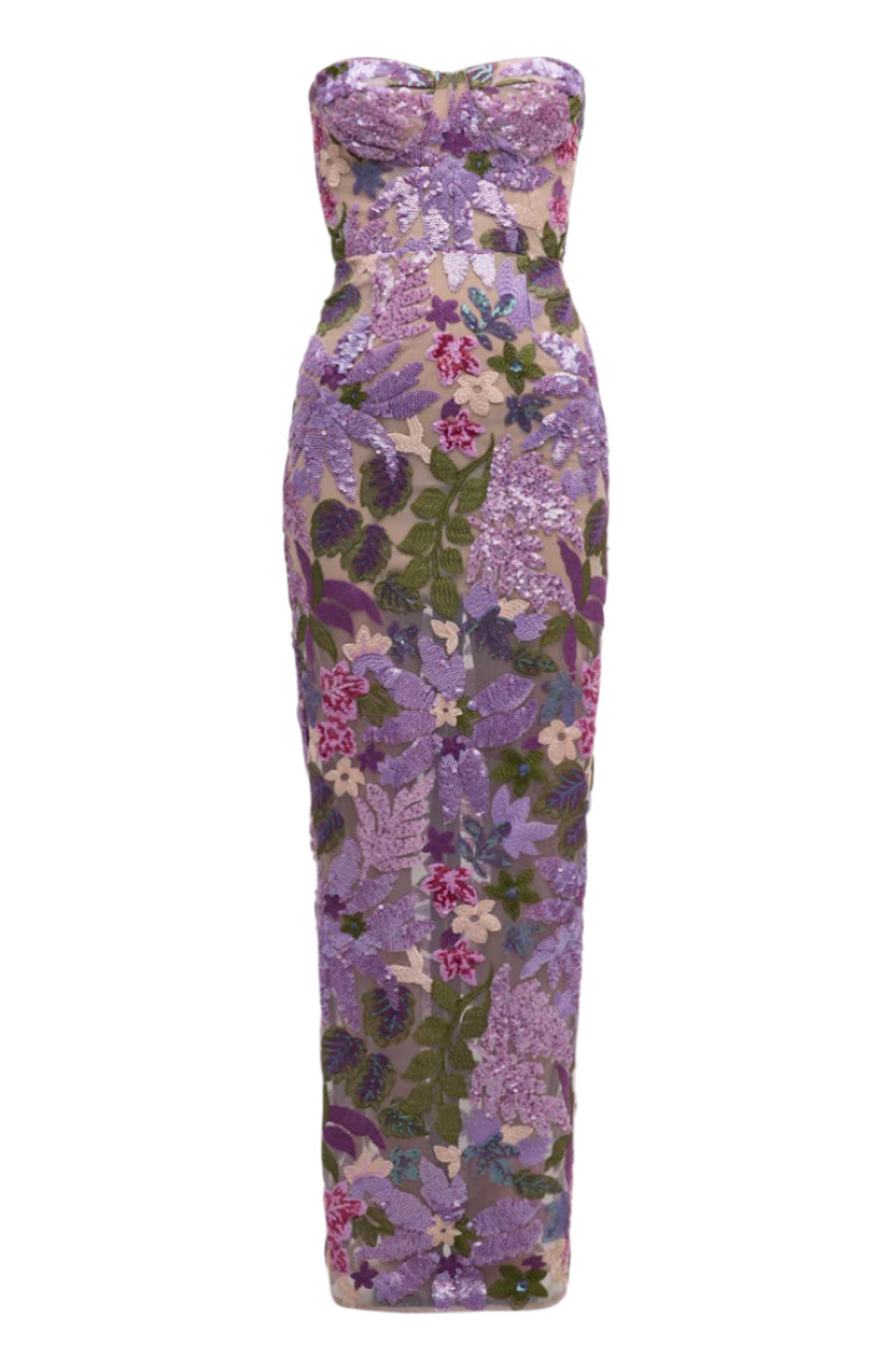 Floral Sequin Embroidered Maxi Dress - Purple
