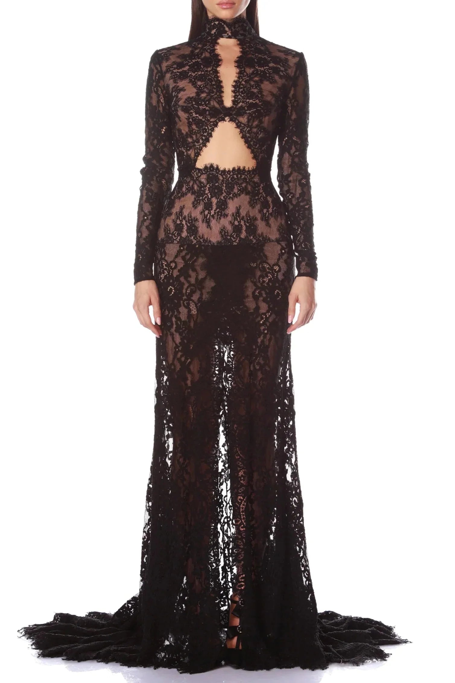 Lace Cutout Maxi Dress - Black