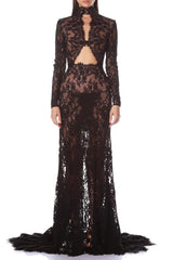 Lace Cutout Maxi Dress - Black