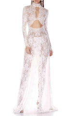 Lace Cutout Maxi Dress - White