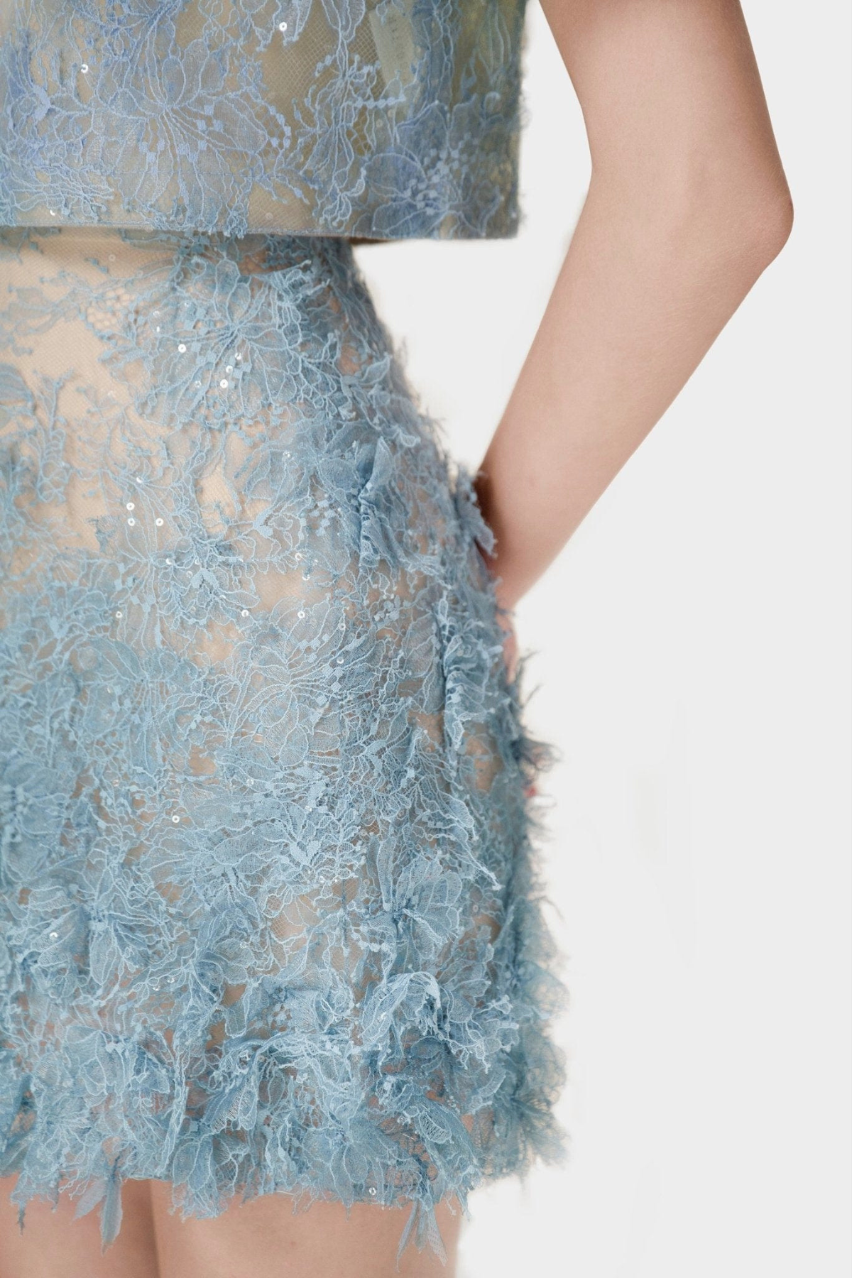 Lace Top & Mini Skirt Set - Blue