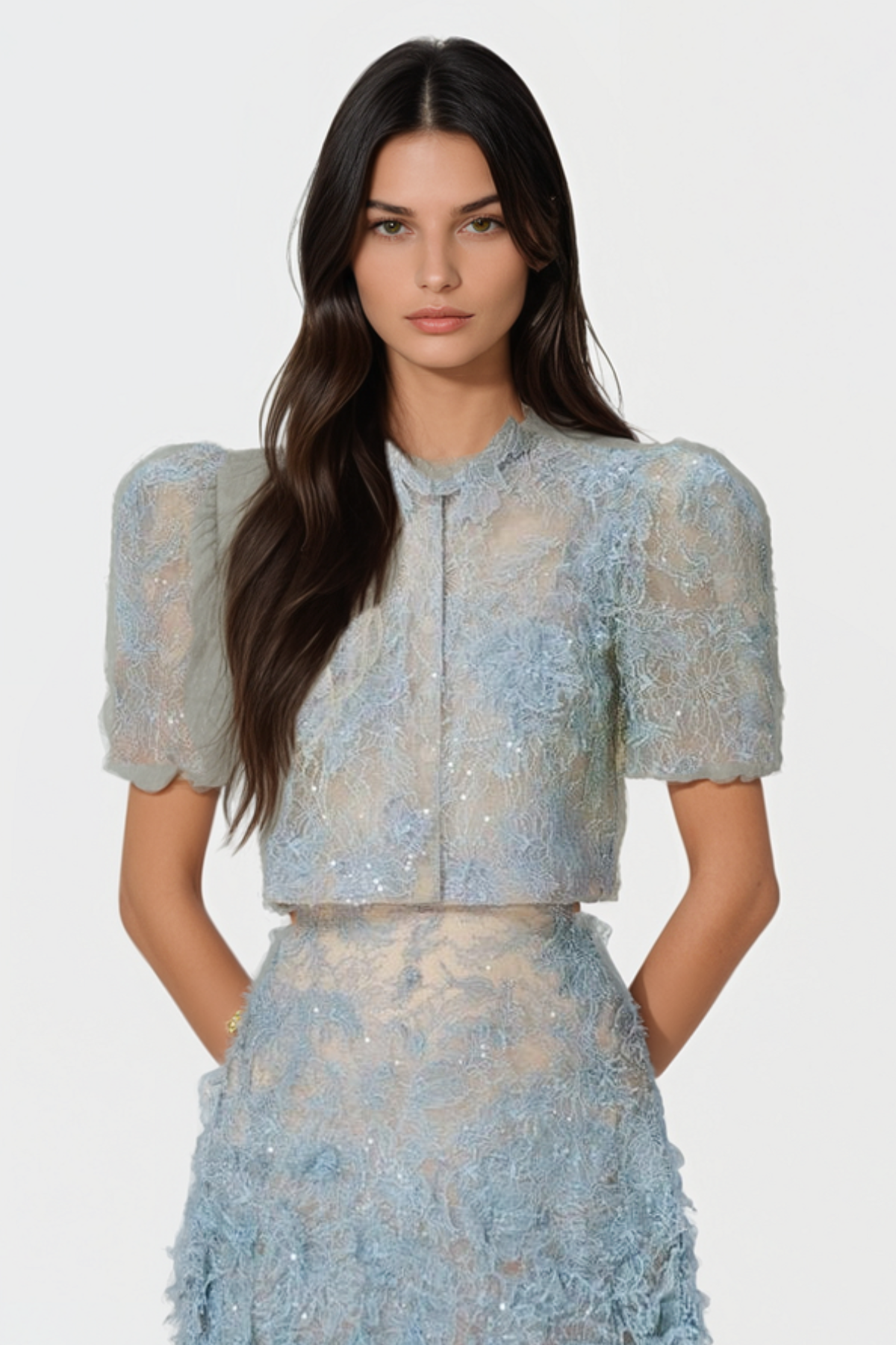 Lace Top & Mini Skirt Set - Blue