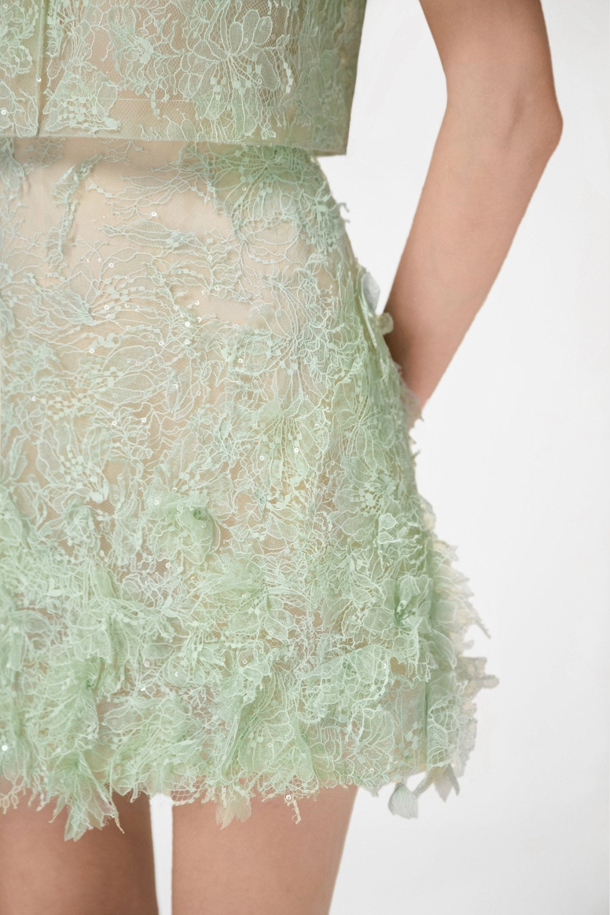 Lace Top & Mini Skirt Set - Green