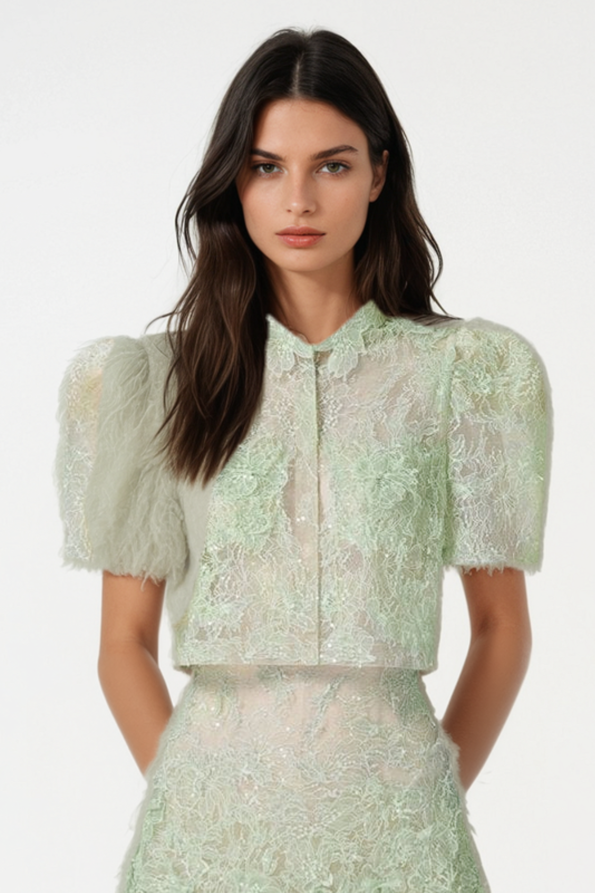 Lace Top & Mini Skirt Set - Green