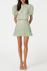 Lace Top & Mini Skirt Set - Green