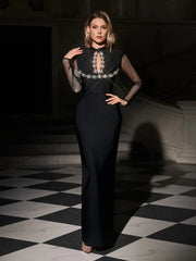 Cutout Crystal Bandage Maxi Dress in Black