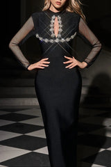 Cutout Crystal Bandage Maxi Dress in Black