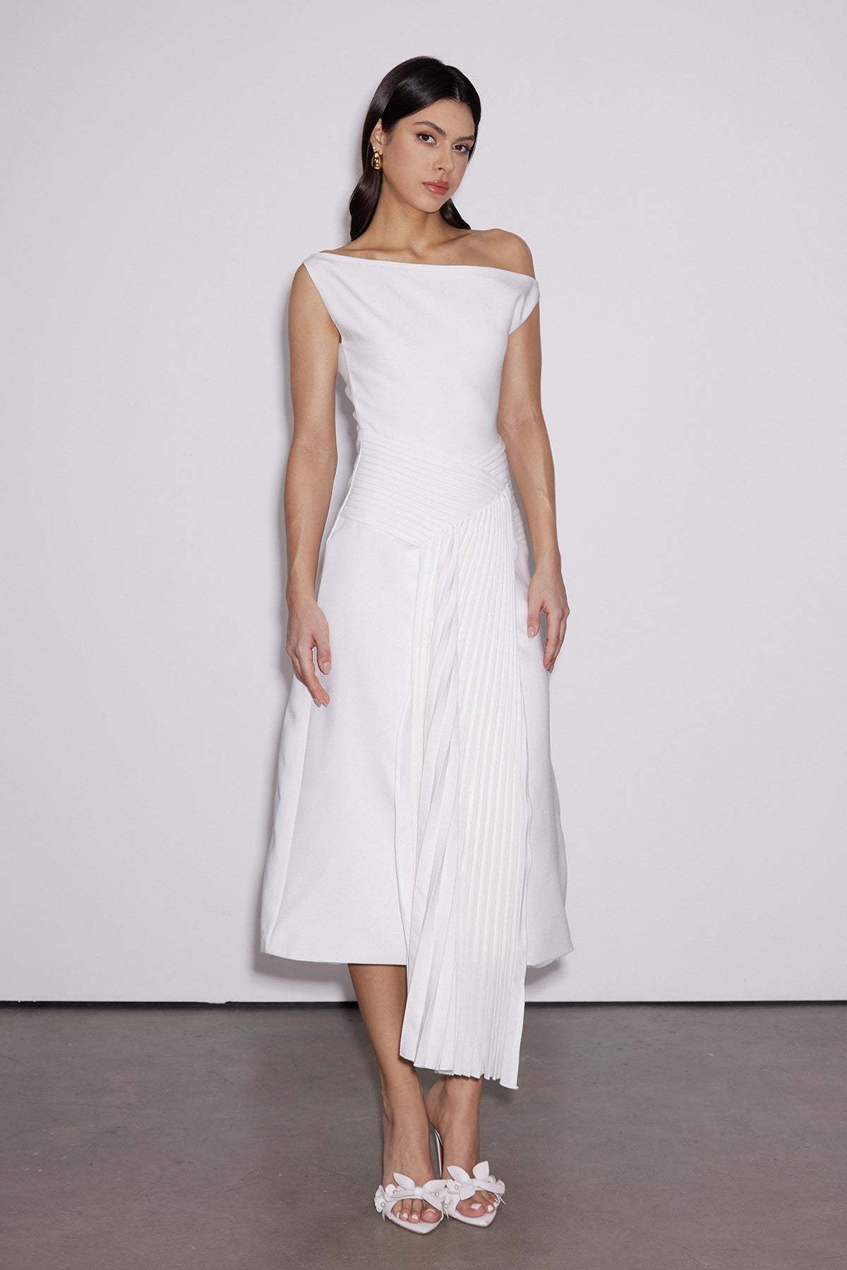 Emanuele One Shoulder Ruch Midi Dress