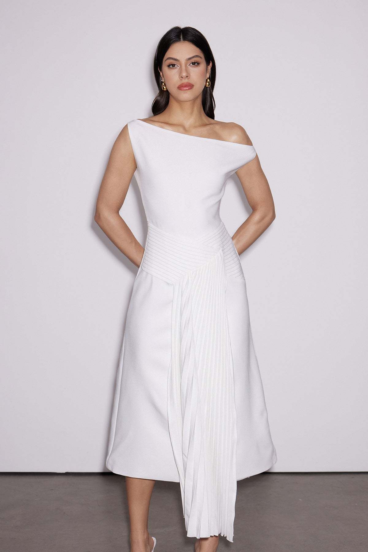 Emanuele One Shoulder Ruch Midi Dress