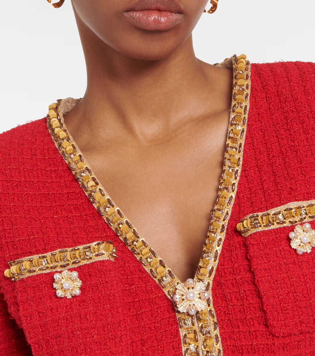Red Knit V-Neck Cardigan