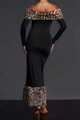 Off Shoulder Furry Maxi Dress in Black