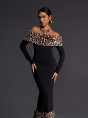 Off Shoulder Furry Maxi Dress in Black