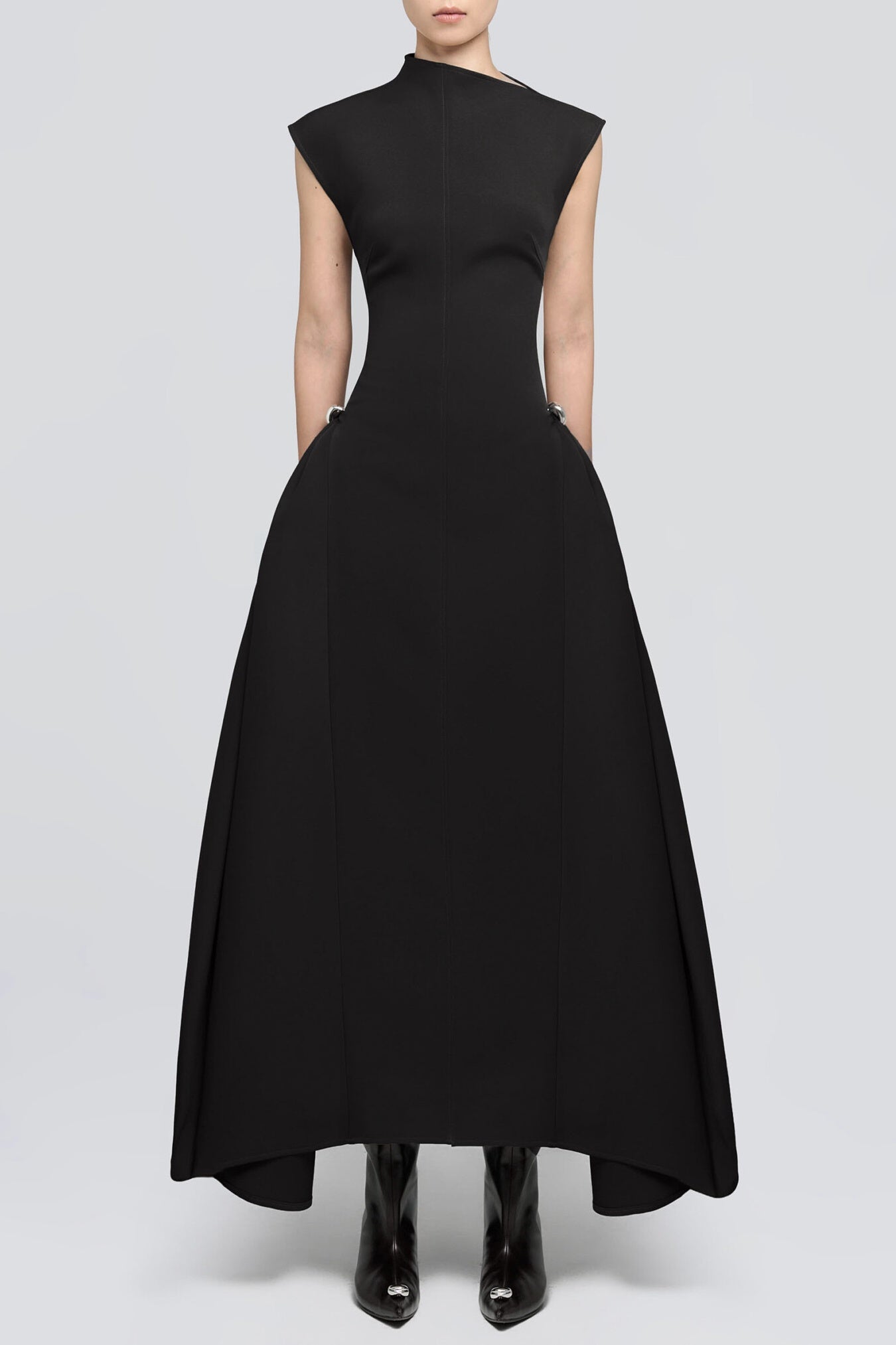 Symmetric Drapes Midi Dress - Black