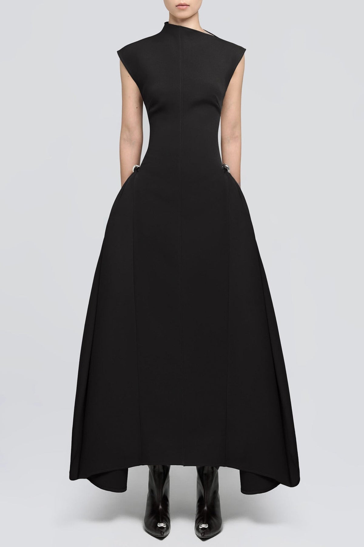 Symmetric Drapes Midi Dress - Black