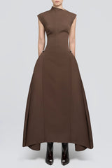 Symmetric Drapes Midi Dress - Brown