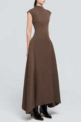 Symmetric Drapes Midi Dress - Brown