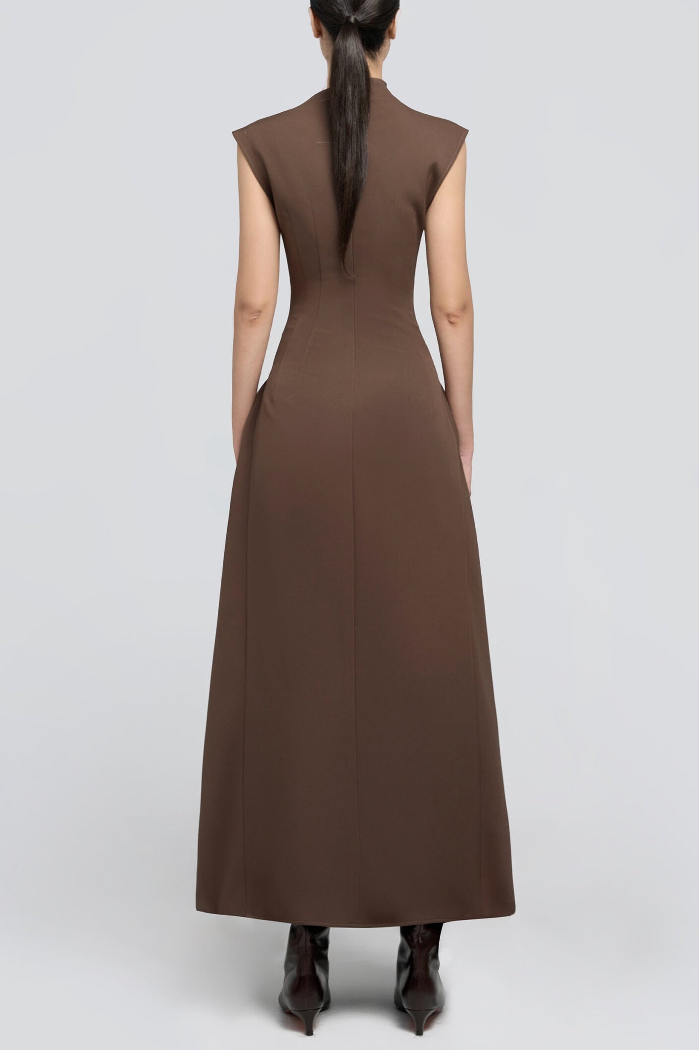 Symmetric Drapes Midi Dress - Brown