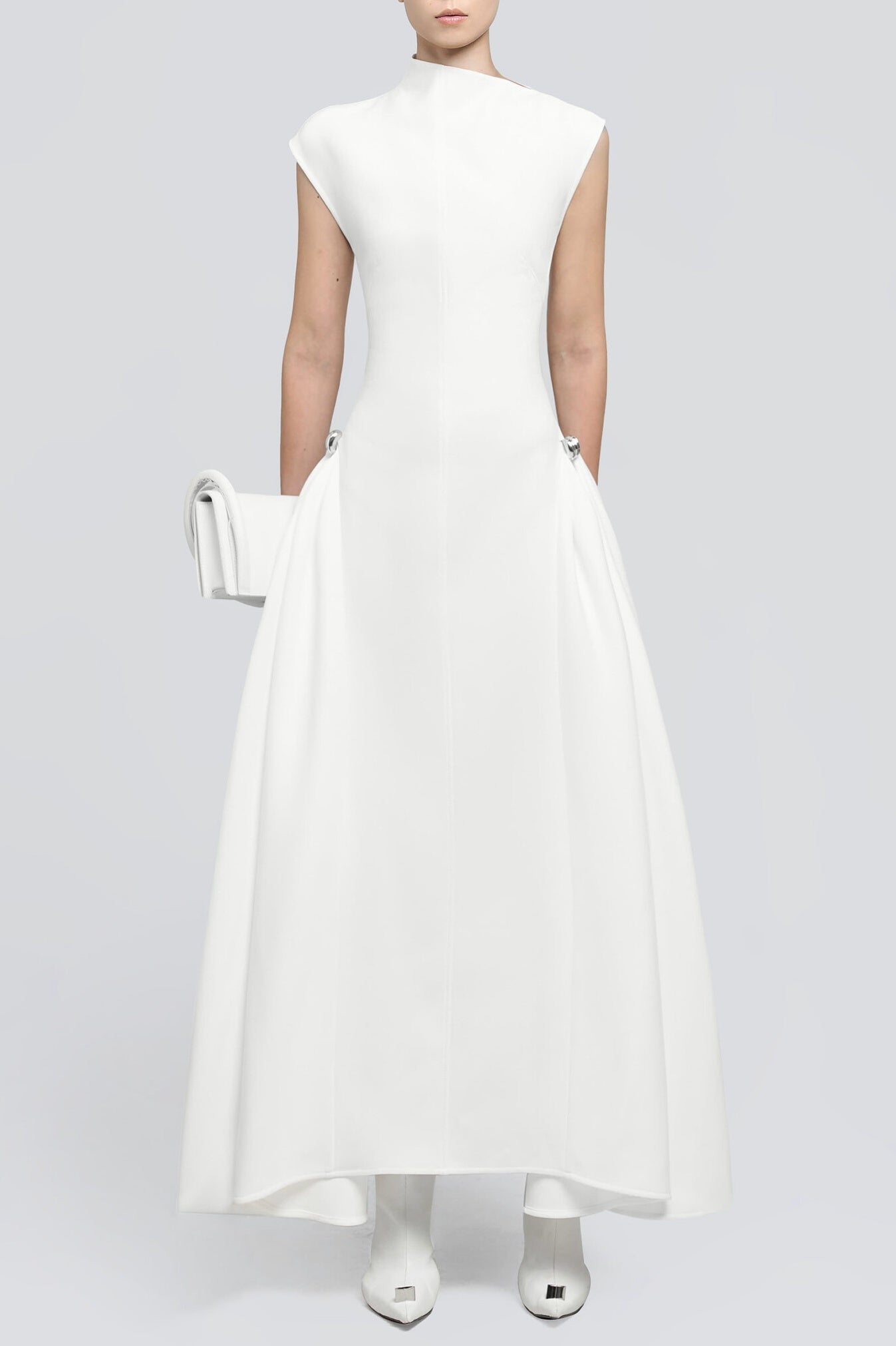 Symmetric Drapes Midi Dress - White