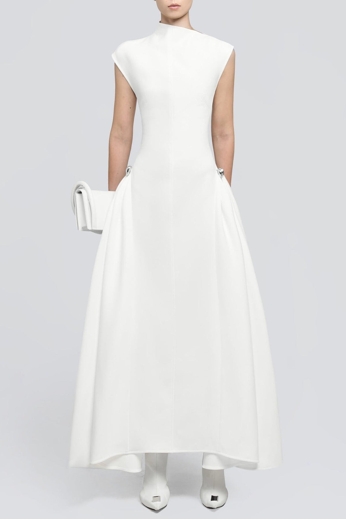 Symmetric Drapes Midi Dress - White