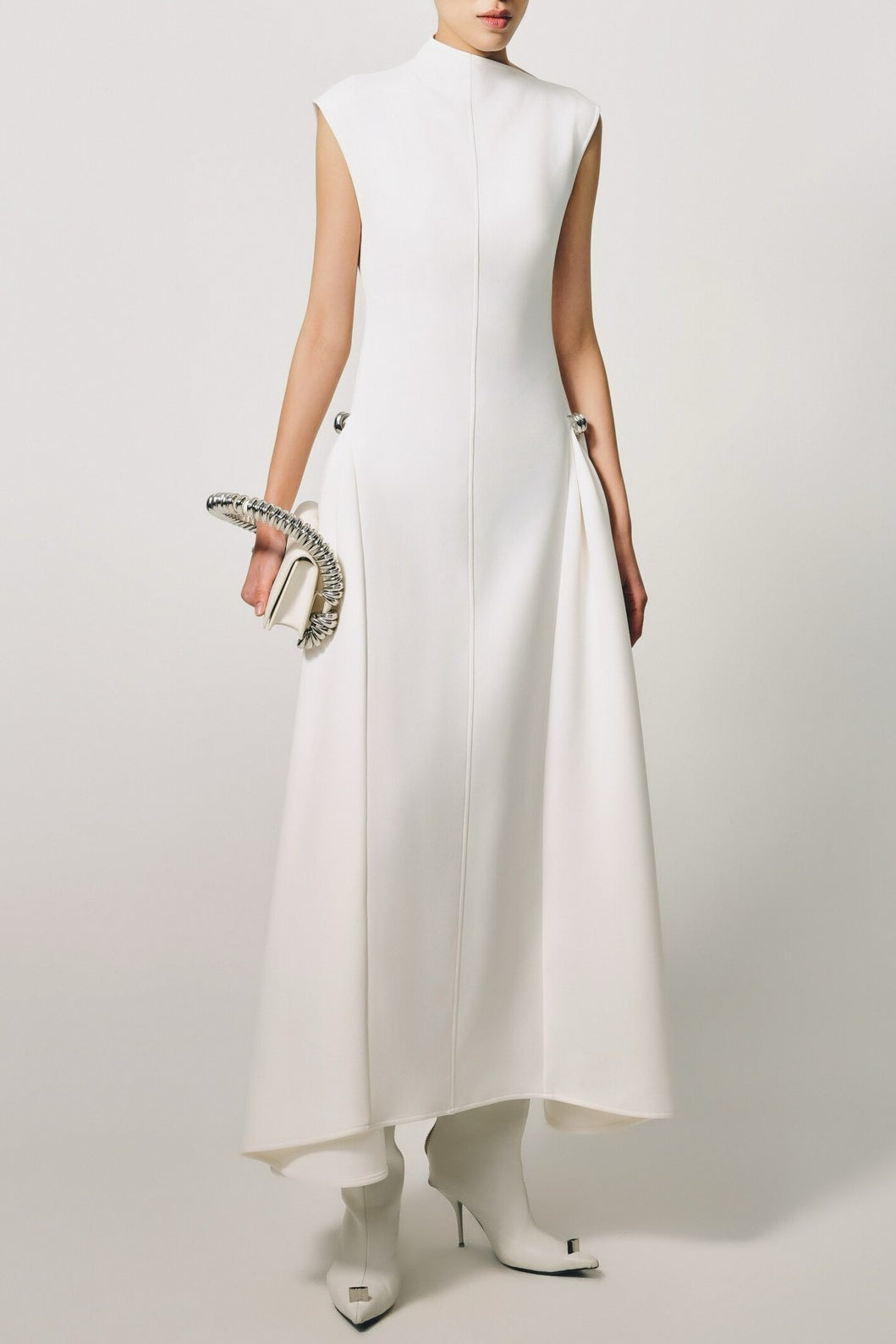 Symmetric Drapes Midi Dress - White