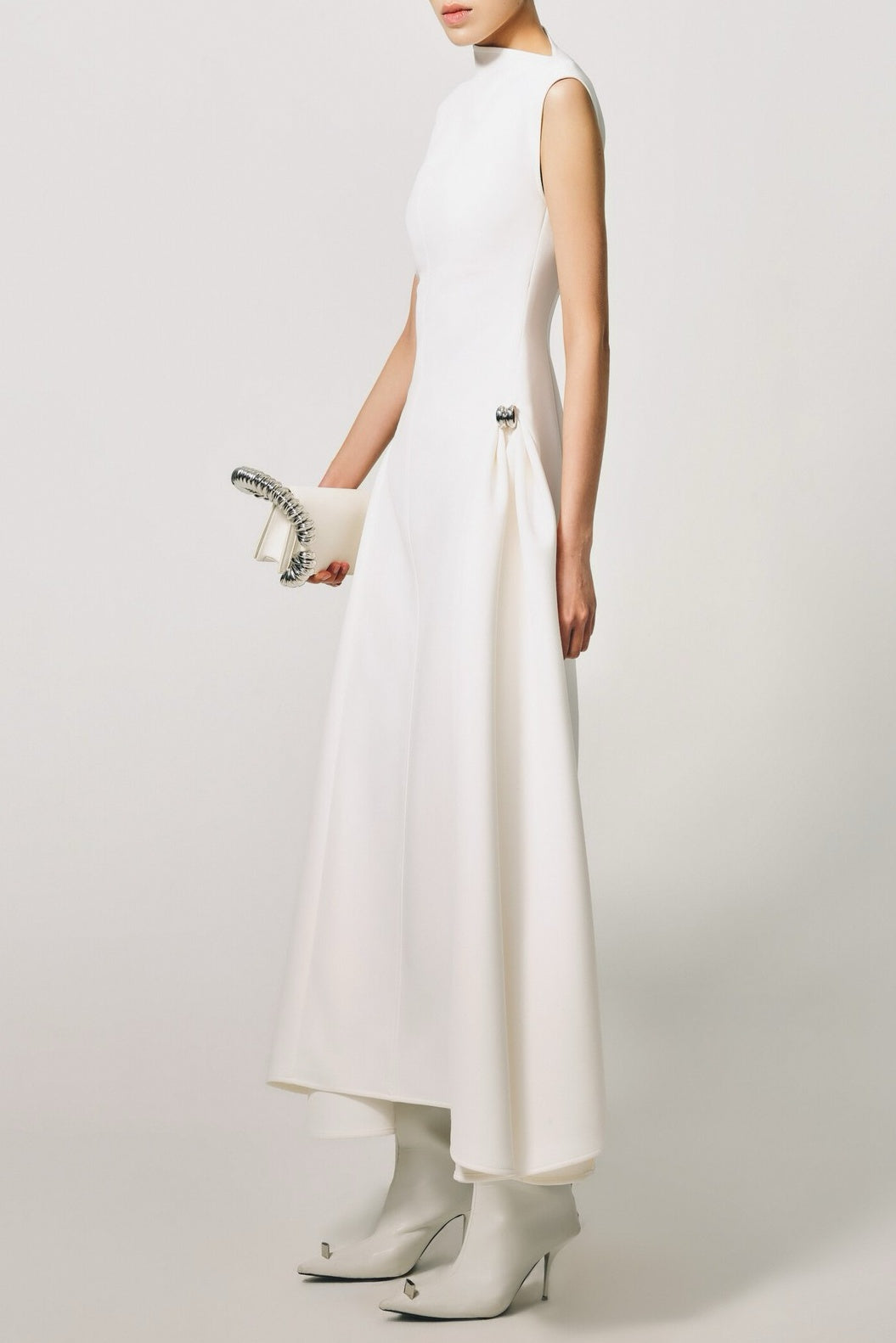 Symmetric Drapes Midi Dress - White