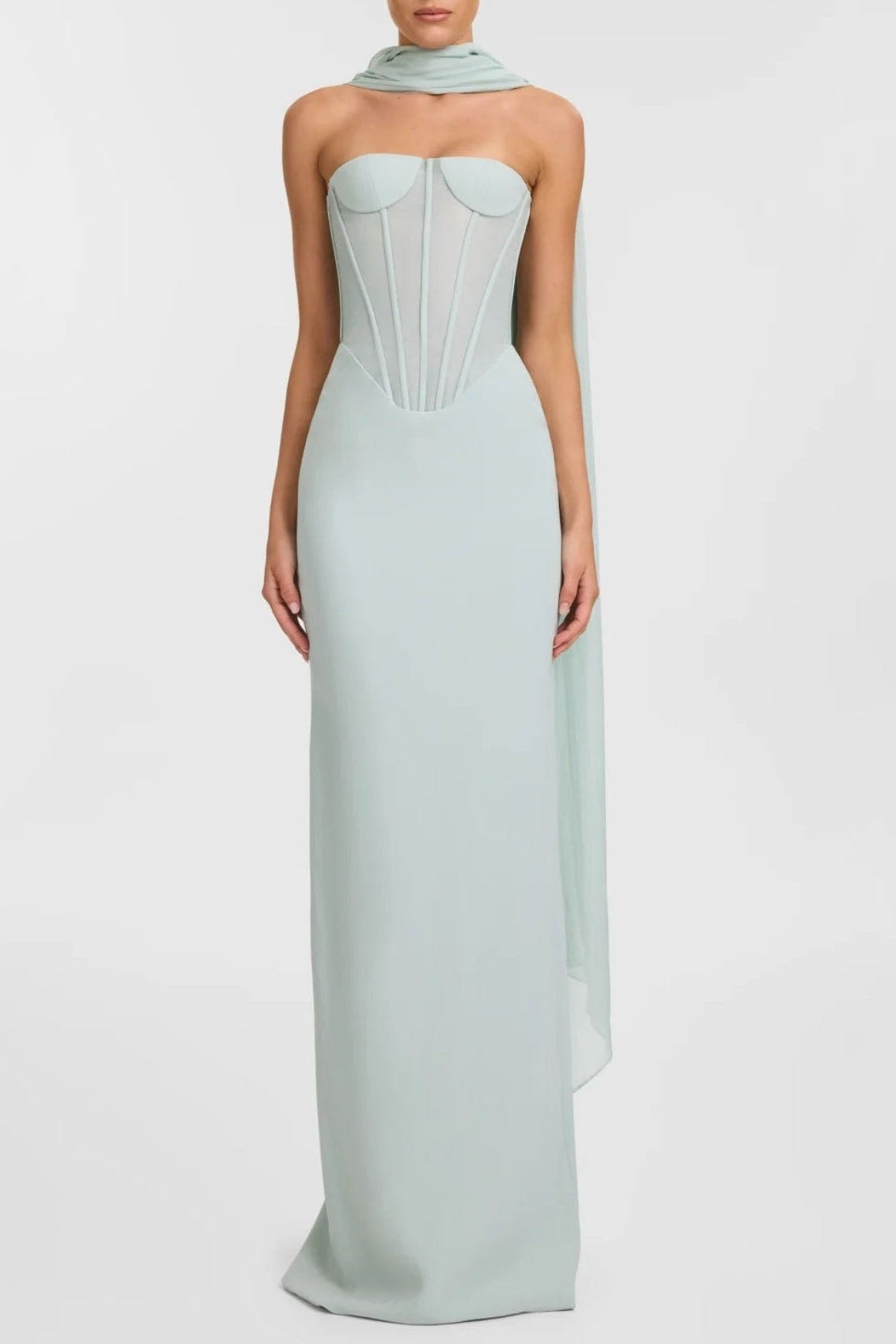 Mesh Scarf Corset Maxi Dress