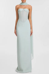 Mesh Scarf Corset Maxi Dress