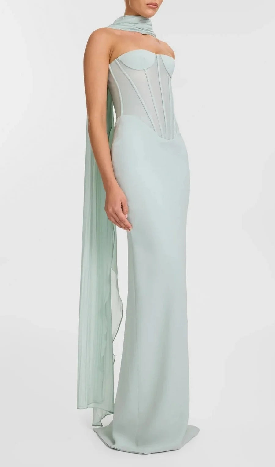 Mesh Scarf Corset Maxi Dress