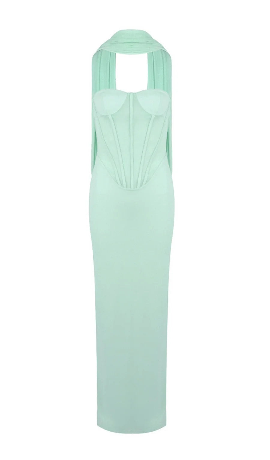 Mesh Scarf Corset Maxi Dress
