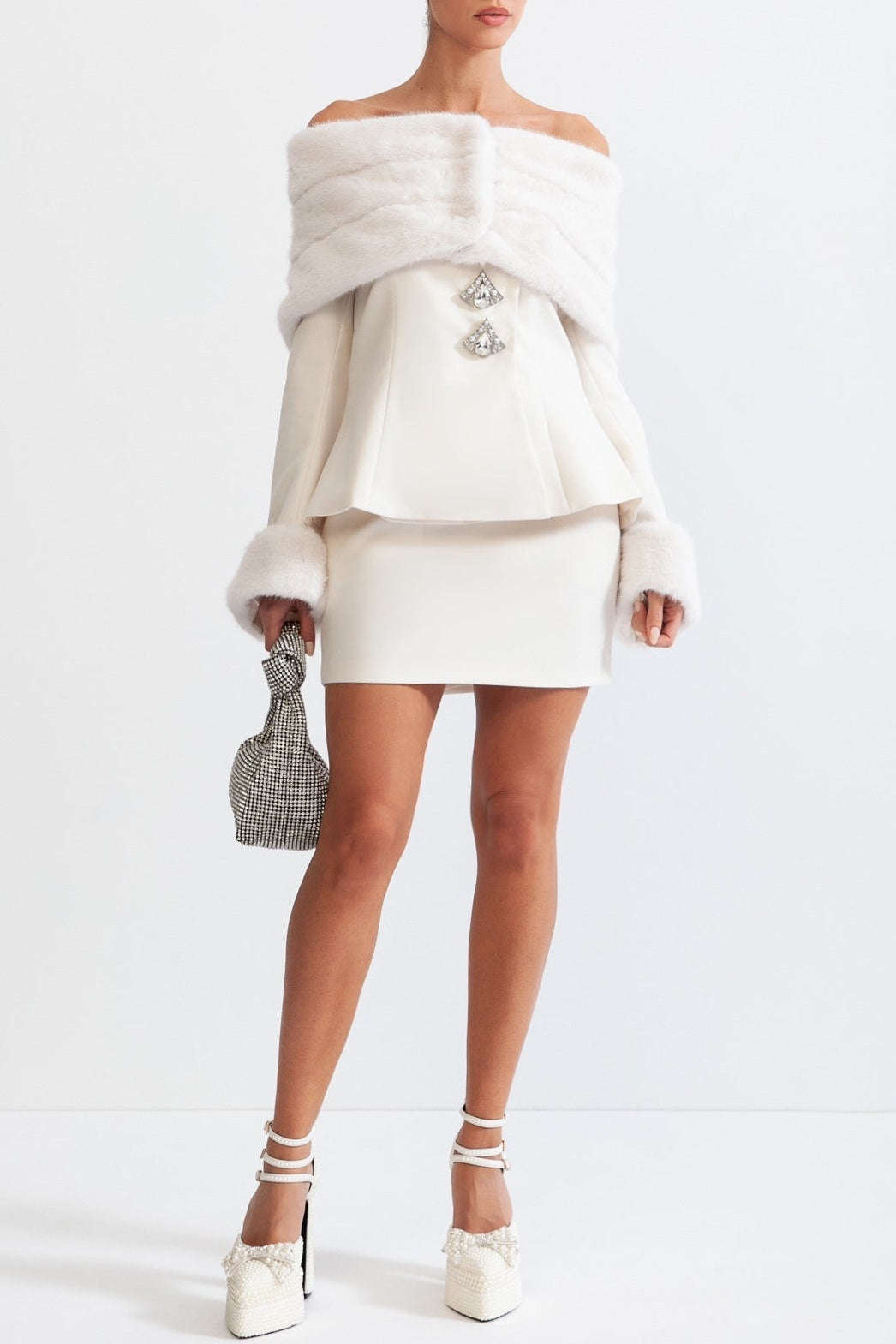 Off Shoulder Faux Fur Two Piece Set