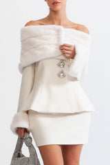 Off Shoulder Faux Fur Two Piece Set